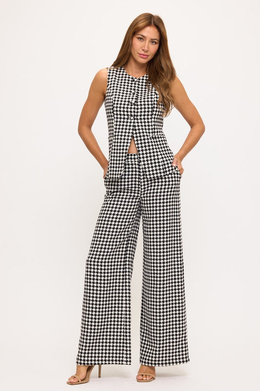 Set Houndstooth Classy – Top & Wide Leg Pants