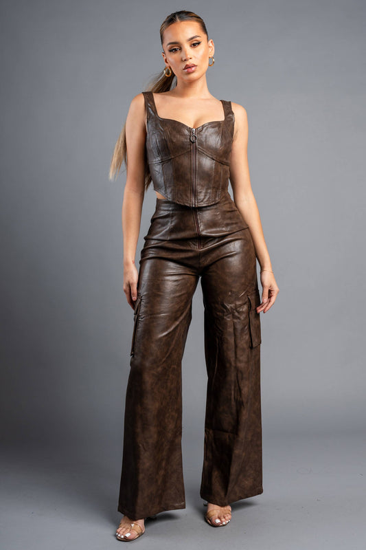 CHIC TIE DYE PLEATHER BUSTIER & CARGO PANTS SET