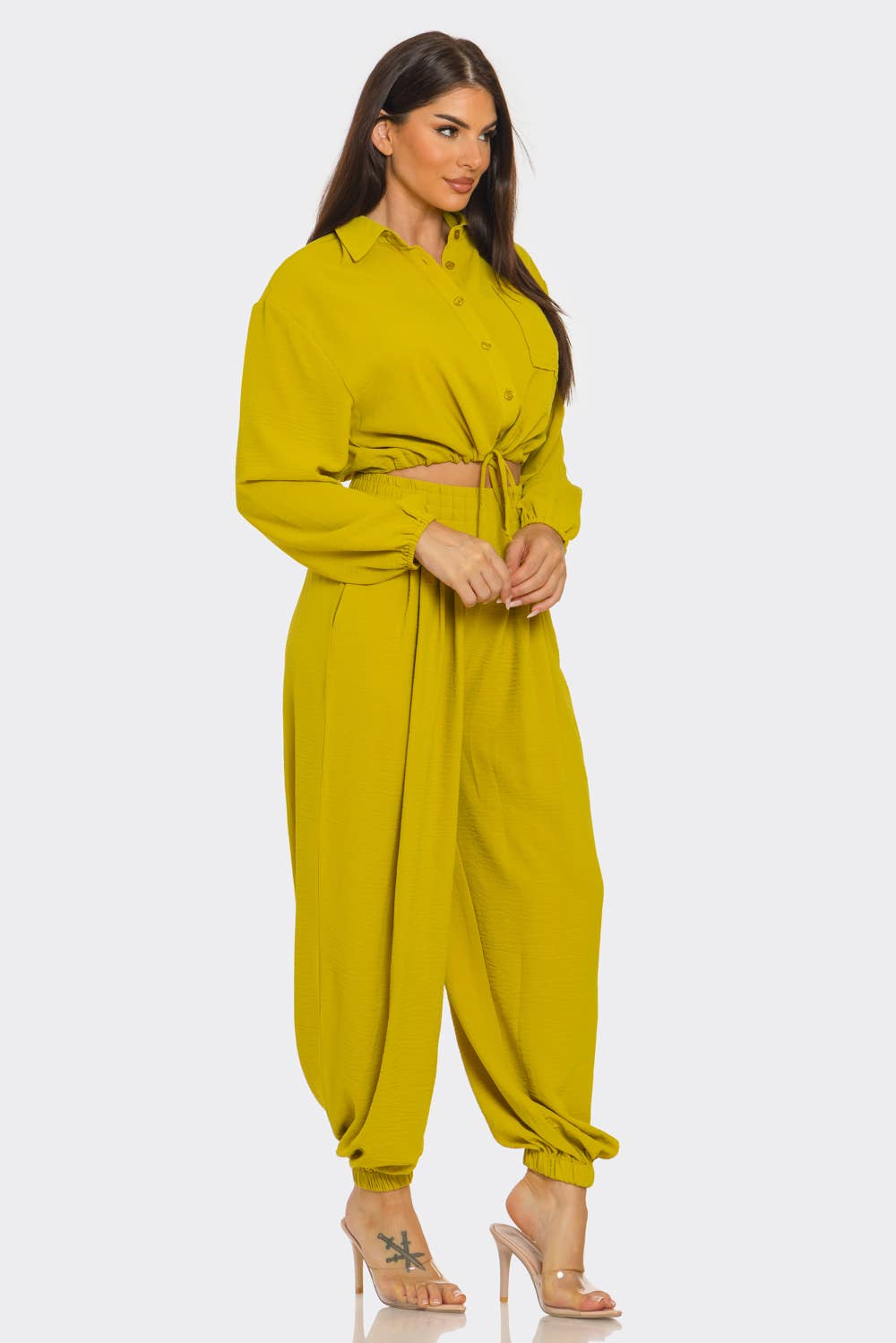 Button Down Elastic Spaghetti Tie Top & Pants Set