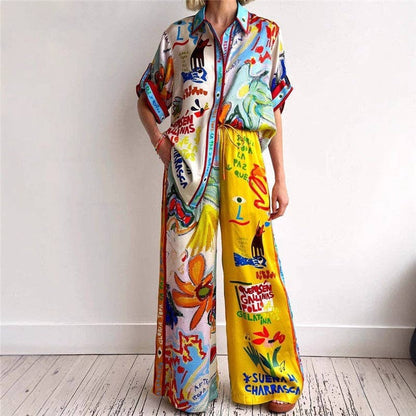 Stylish Printed Short Sleeve Pants Set