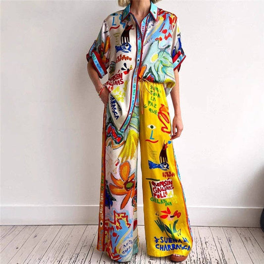 Stylish Printed Short Sleeve Pants Set