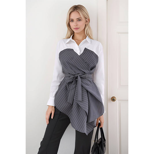 Executive Illusion Pinstripe Blouse