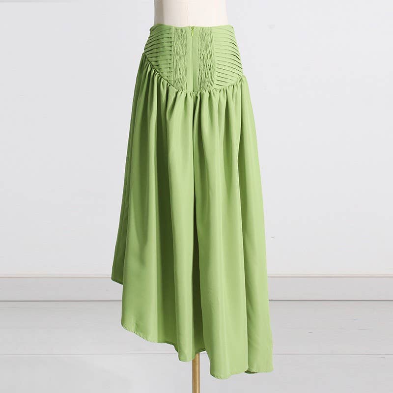 SET083 Sultry Wrap-Top & Pleated Skirt Ensemble