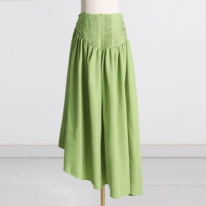 SET083 Sultry Wrap-Top & Pleated Skirt Ensemble