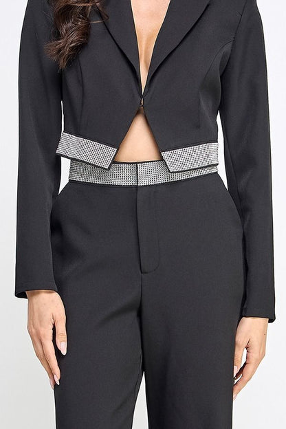 Conjunto de blazer y pantalón con diamantes de imitación