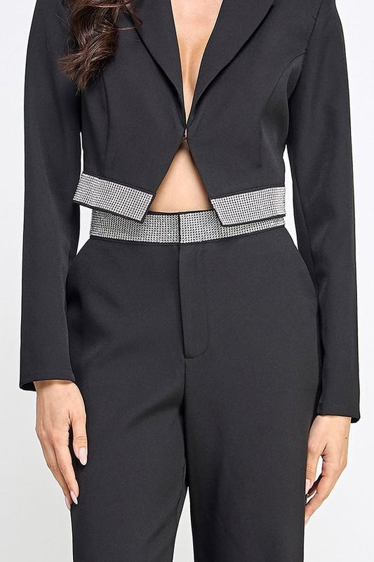 Conjunto de blazer y pantalón con diamantes de imitación