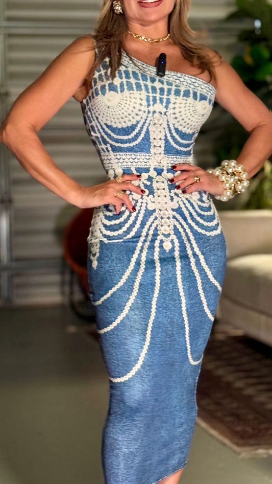 Vestido con estampado de mezclilla