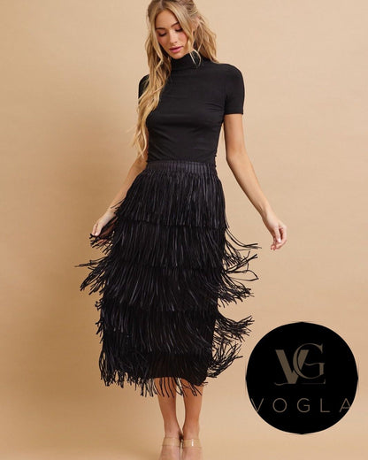 Lorena Tiered Fringe Skirt