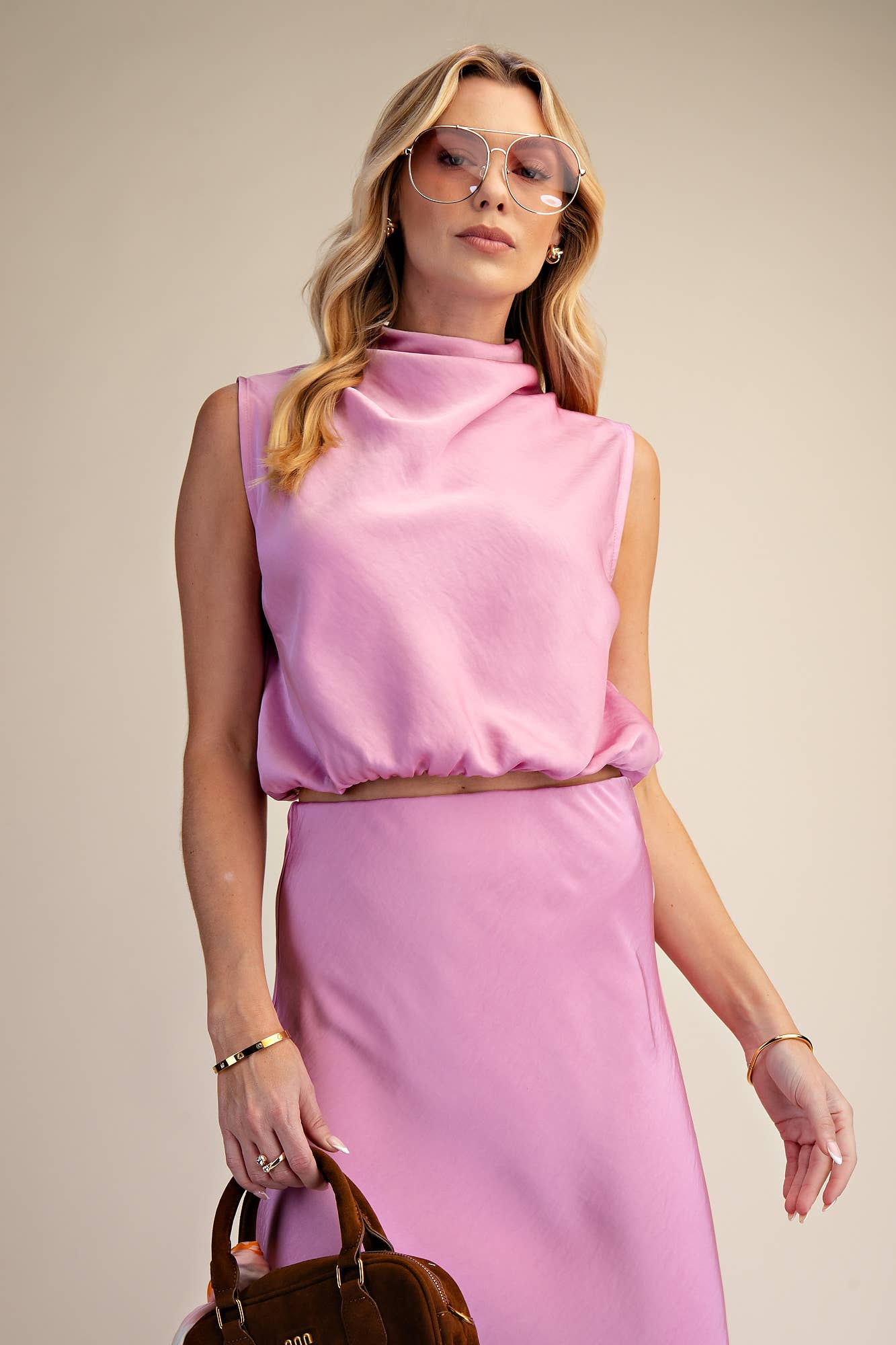 Draping High-Neck Sleeveless Top
