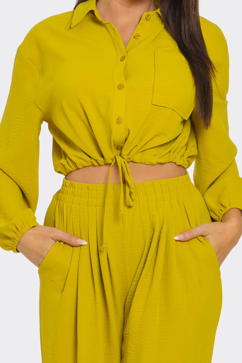 Button Down Elastic Spaghetti Tie Top & Pants Set
