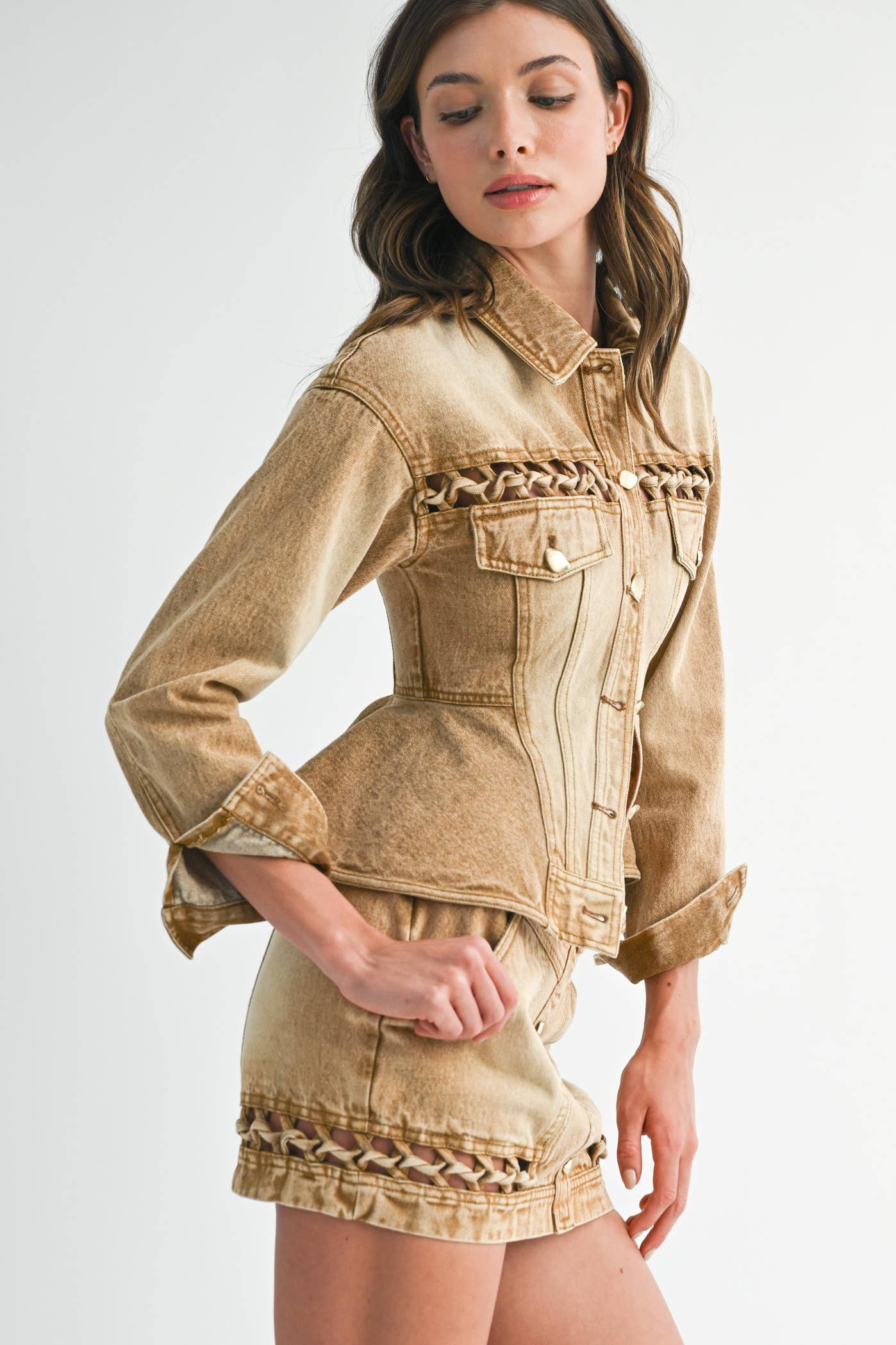 Braided Peplum Denim Jacket