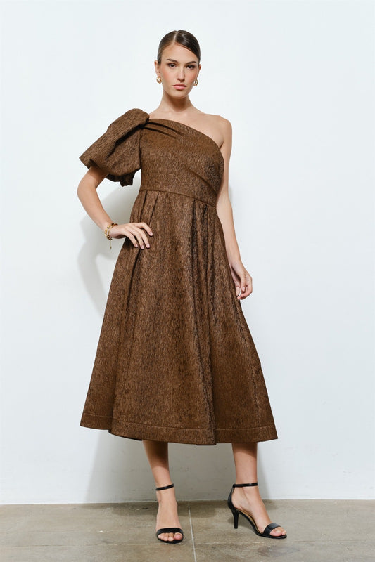 Amara One-Shoulder Bow Midi Dress