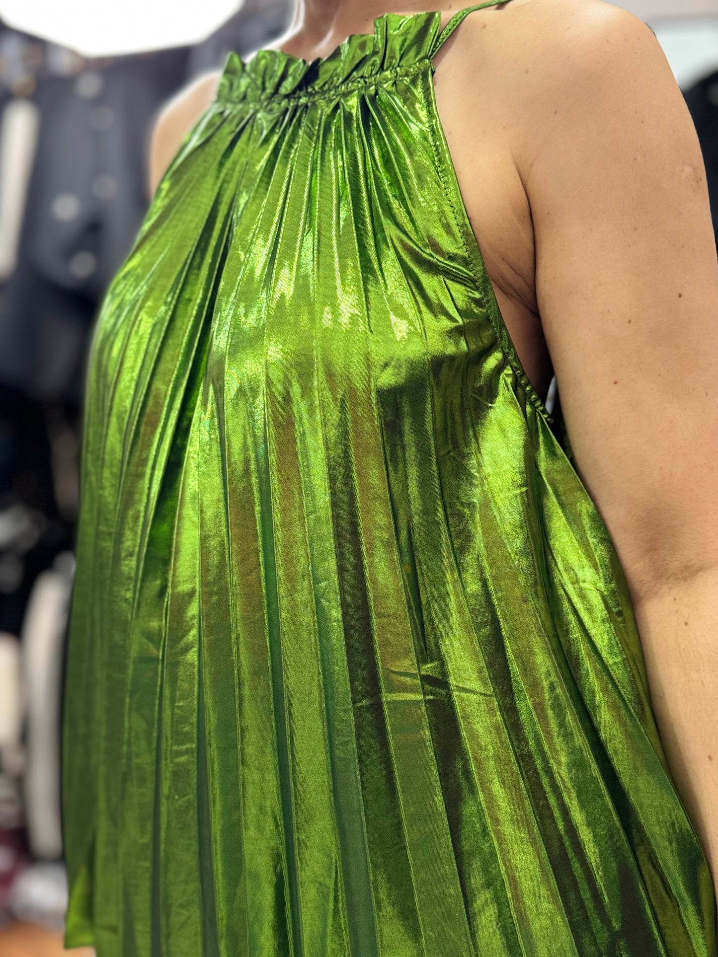 Emerald Glow Pleated Top