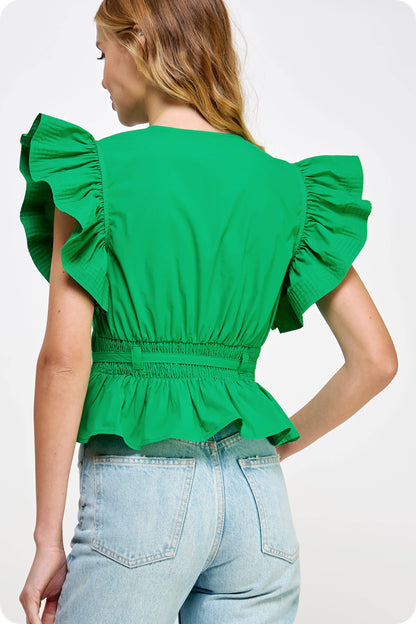 Flutter Sleeve Peplum Poplin Top