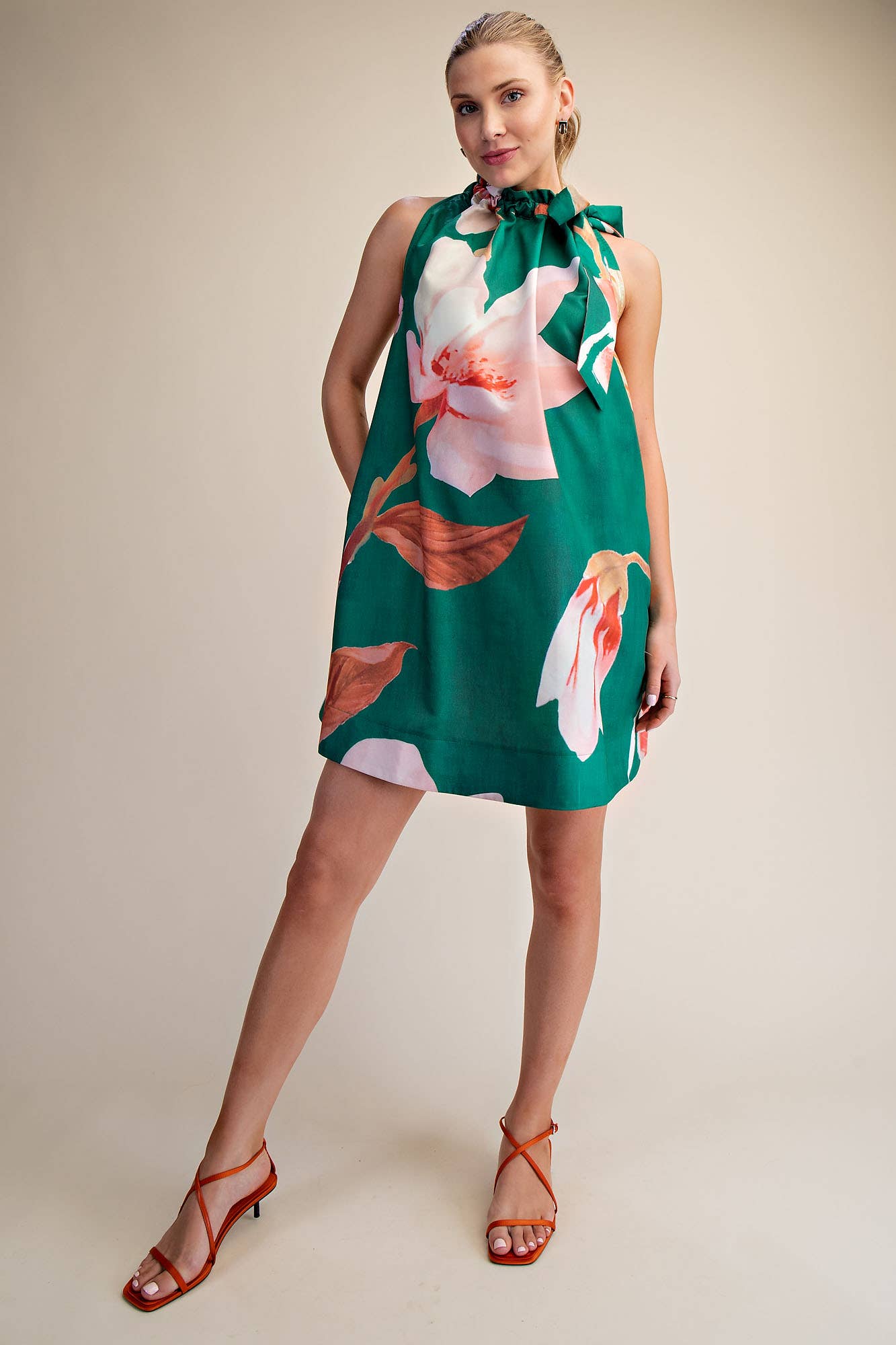 Flora Luxe Tie-Neck Mini Dress