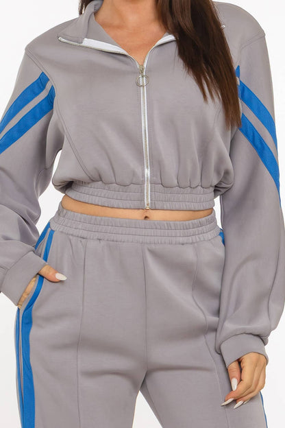 Scuba Sports Mesh Tape Front Zip Up Jacket And Pants Set