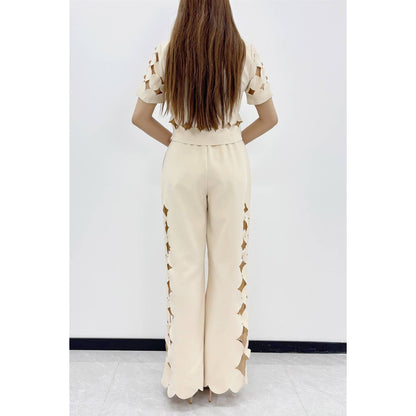 Ivory Sculpted Cutout Palazzo Pants