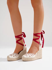 Floral Embroidery High Wedge Espadrille Sandals