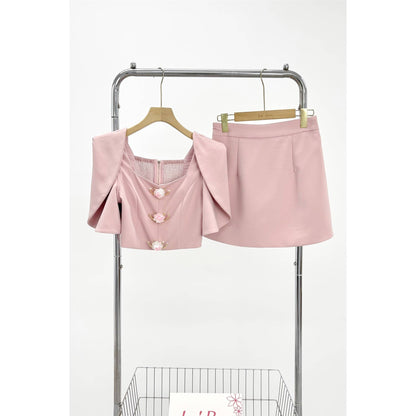 Floral Button Crop Top and Mini Skirt Set