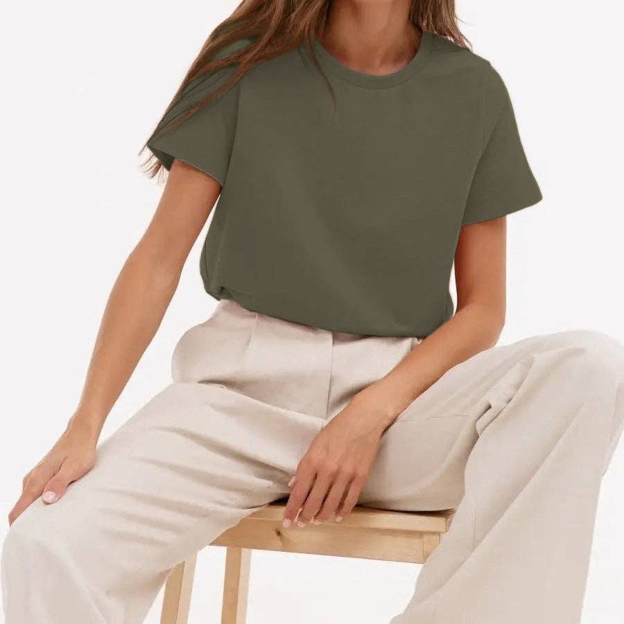 Cotton Crew Neck T-Shirt Short Sleeve Casual Top