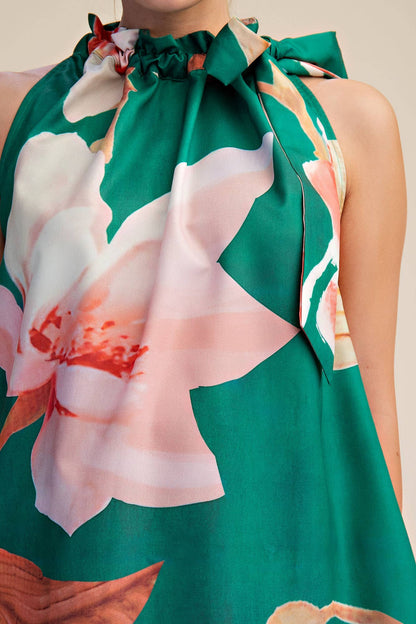 Flora Luxe Tie-Neck Mini Dress