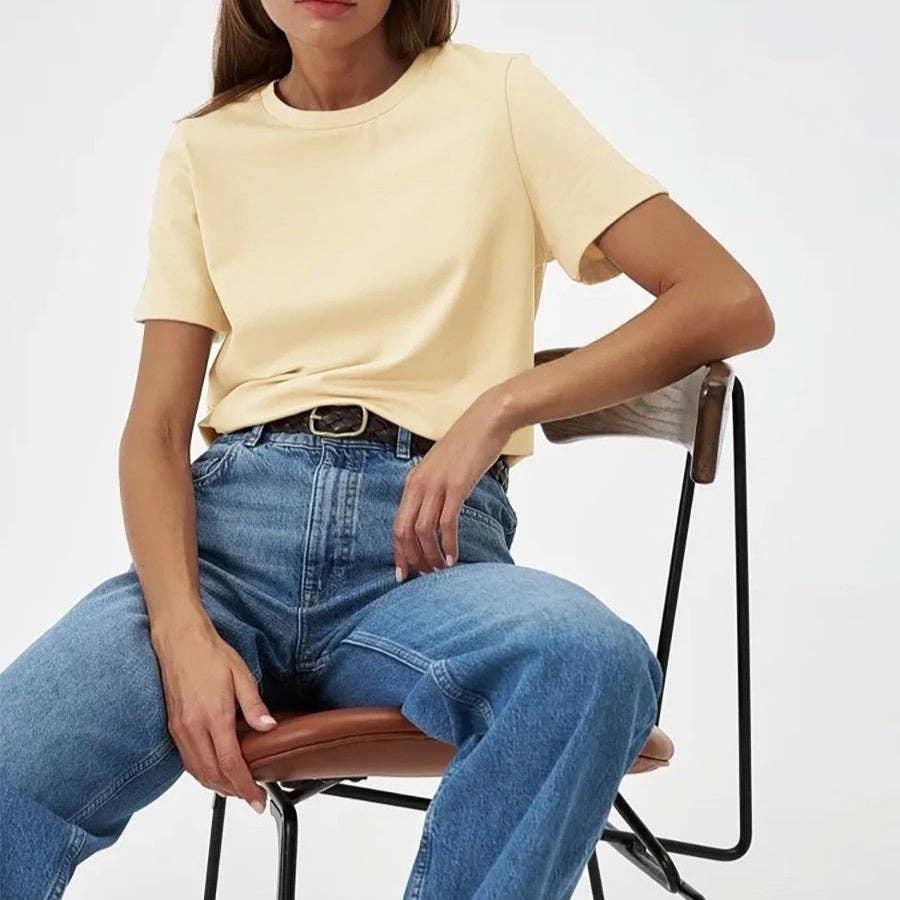 Cotton Crew Neck T-Shirt Short Sleeve Casual Top