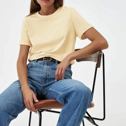 Cotton Crew Neck T-Shirt Short Sleeve Casual Top