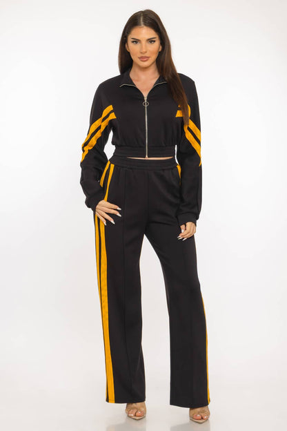 Scuba Sports Mesh Tape Front Zip Up Jacket And Pants Set
