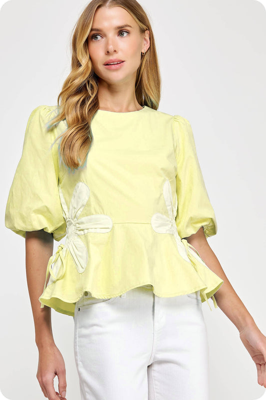Flower Color-Block Poplin Top