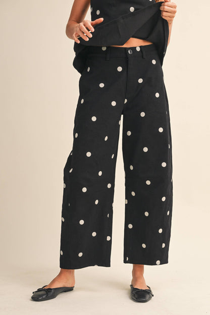POLKADOT STRAPLESS PEPLUM TOP AND BARREL PANTS SET