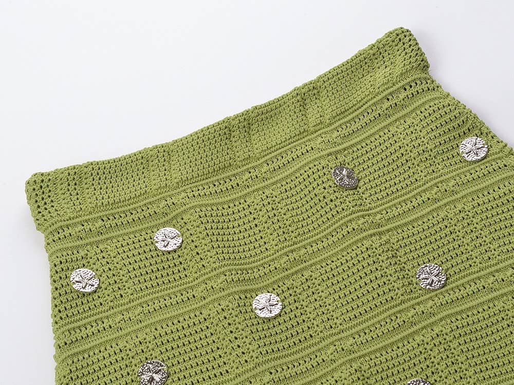 SET-36 Chic Summer Waist Tassel Knitted Skirt and Vest Set