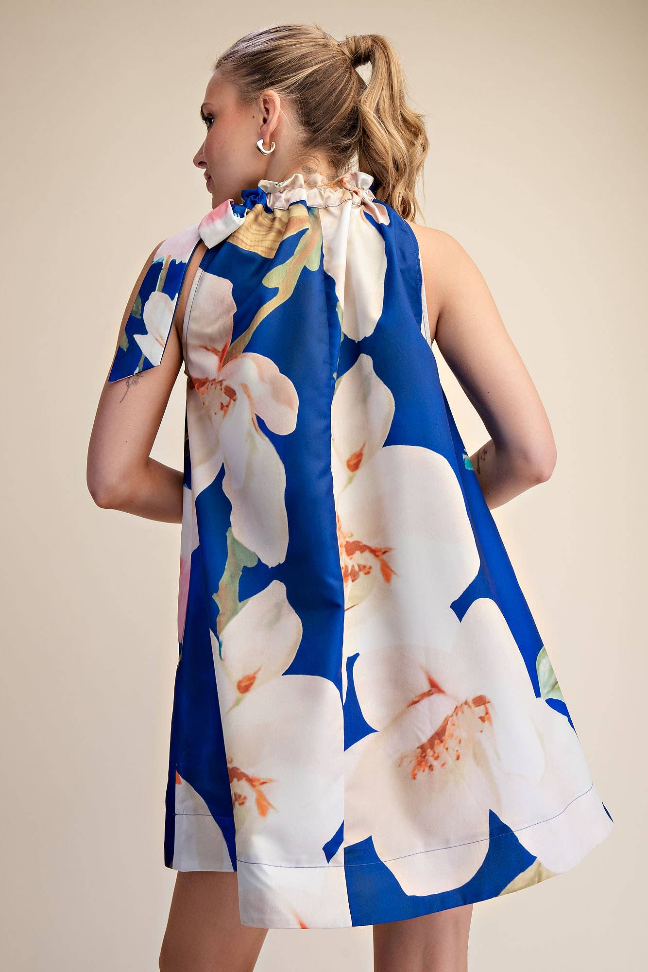 Flora Luxe Tie-Neck Mini Dress