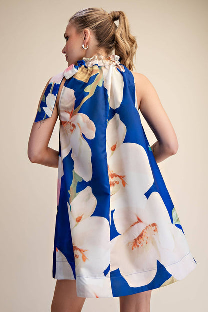 Flora Luxe Tie-Neck Mini Dress