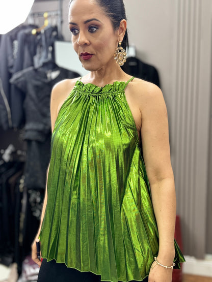 Emerald Glow Pleated Top