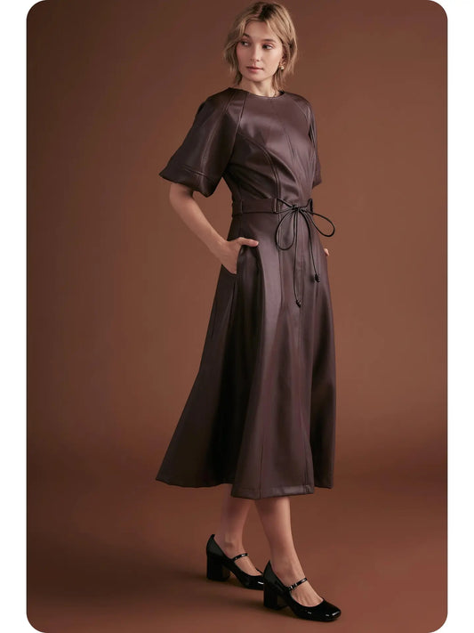 Karina faux leather long dress