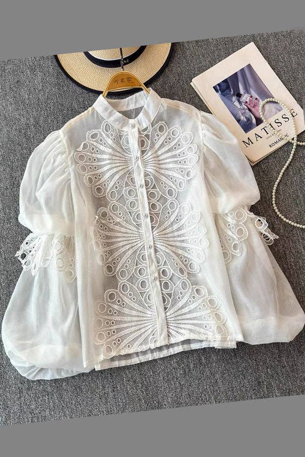 PUFF SLEEVE LACE BLOUSE