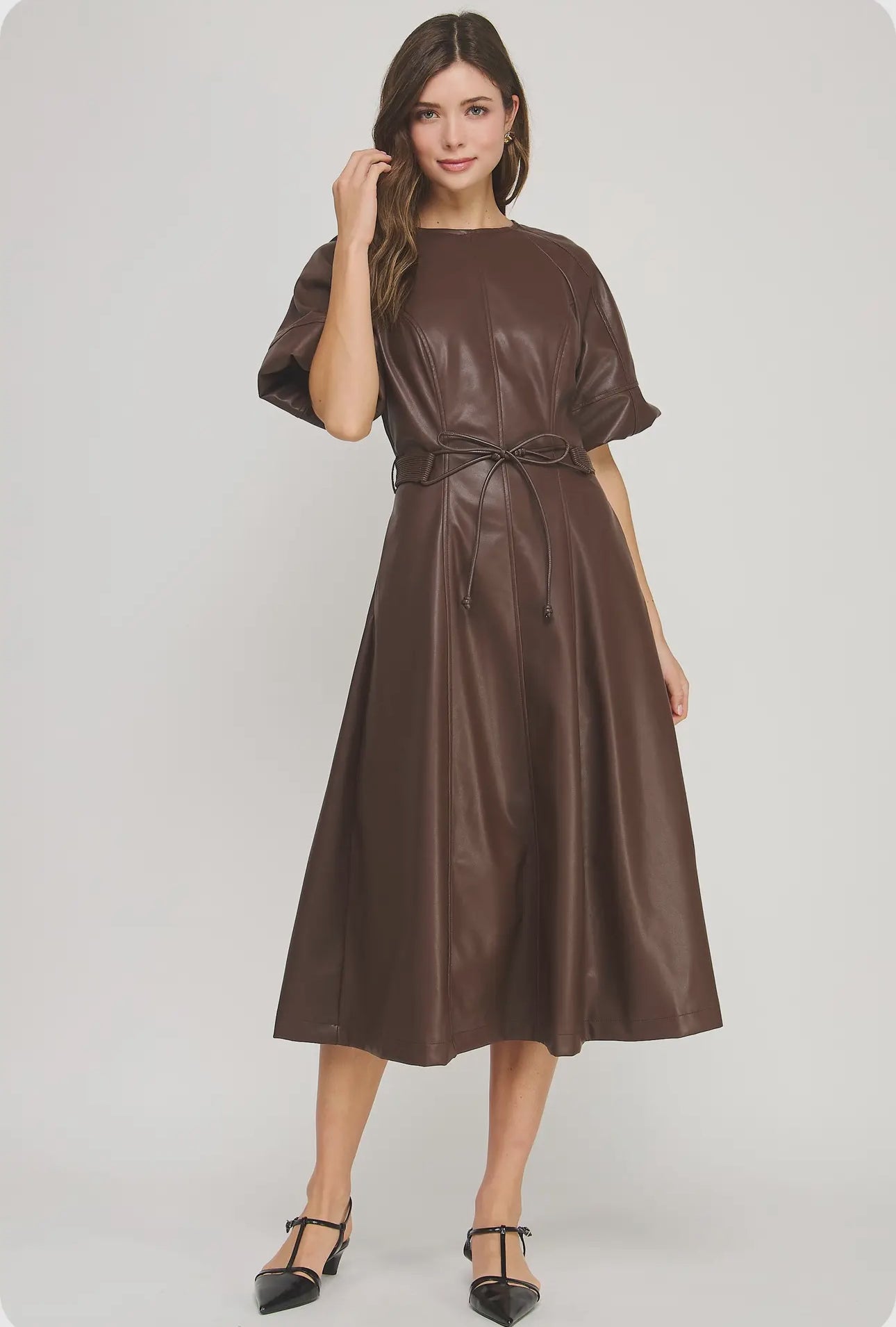 Karina faux leather long dress