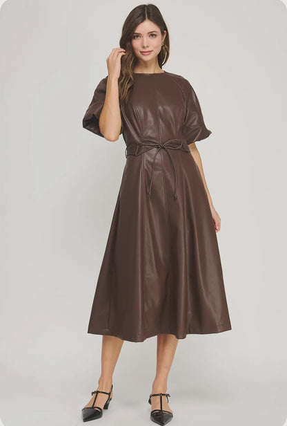 Karina faux leather long dress