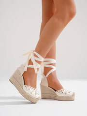 Floral Embroidery High Wedge Espadrille Sandals