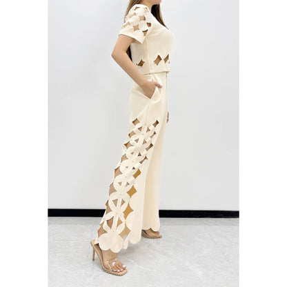 Ivory Sculpted Cutout Palazzo Pants