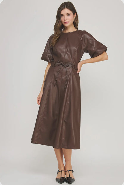 Karina faux leather long dress