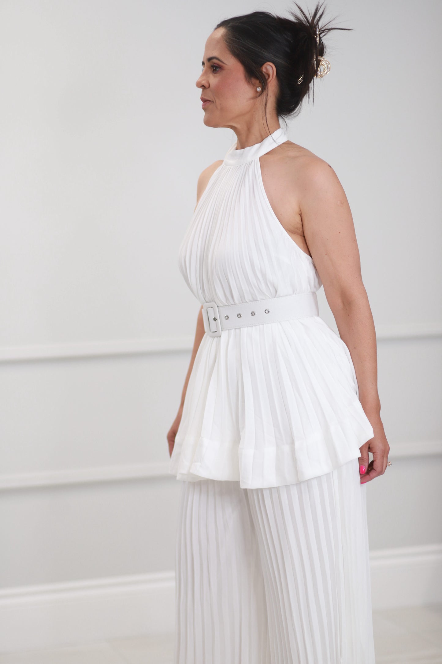 Bladimira 2Pcs Pleated pants and Top SET