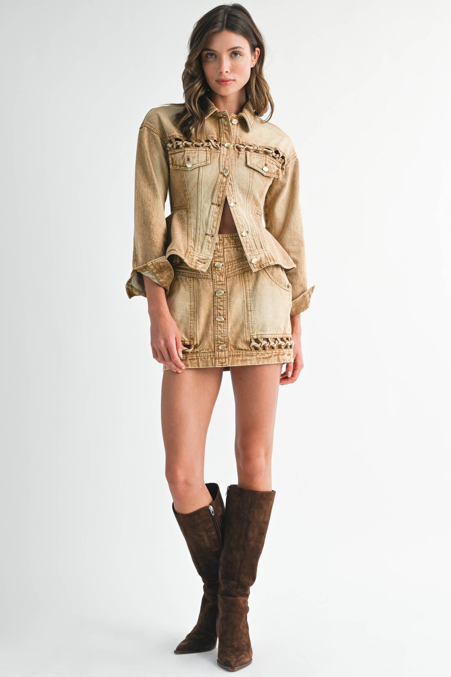 Braided Peplum Denim Jacket