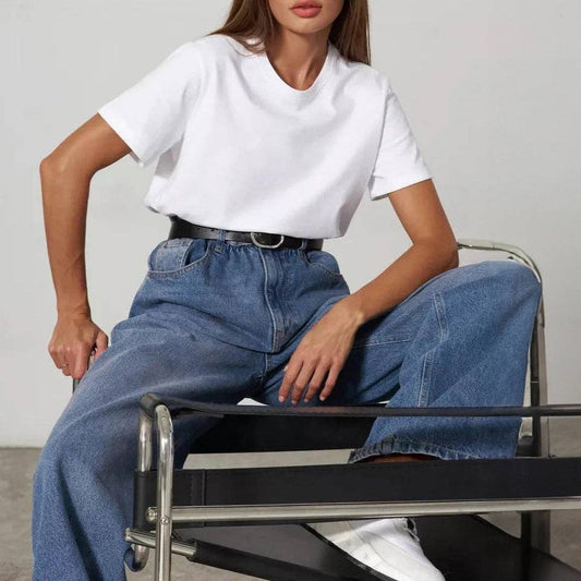 Cotton Crew Neck T-Shirt Short Sleeve Casual Top