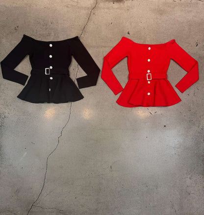 Bella Noir Off-Shoulder Peplum Top