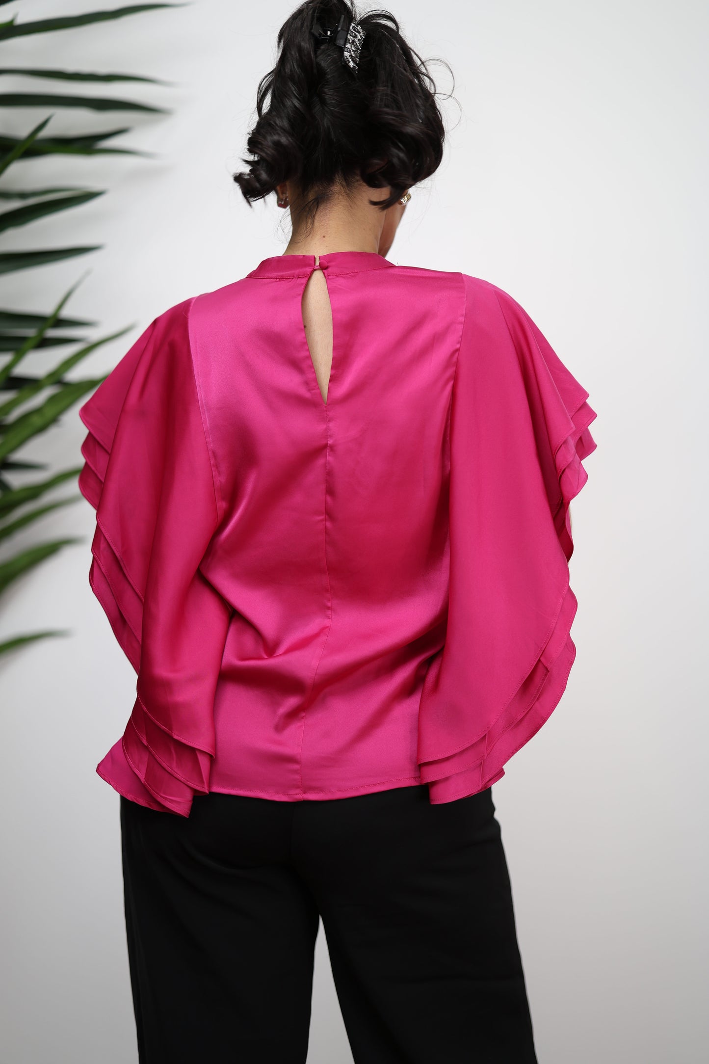 Satin Flutter Sleeve Blouse