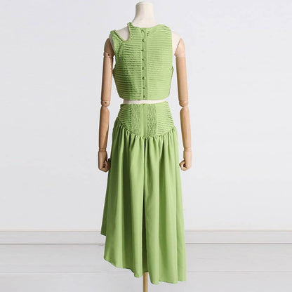 SET083 Sultry Wrap-Top & Pleated Skirt Ensemble