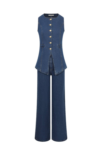 Rodeo Run Denim Long Vest Set