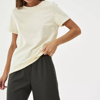 Cotton Crew Neck T-Shirt Short Sleeve Casual Top