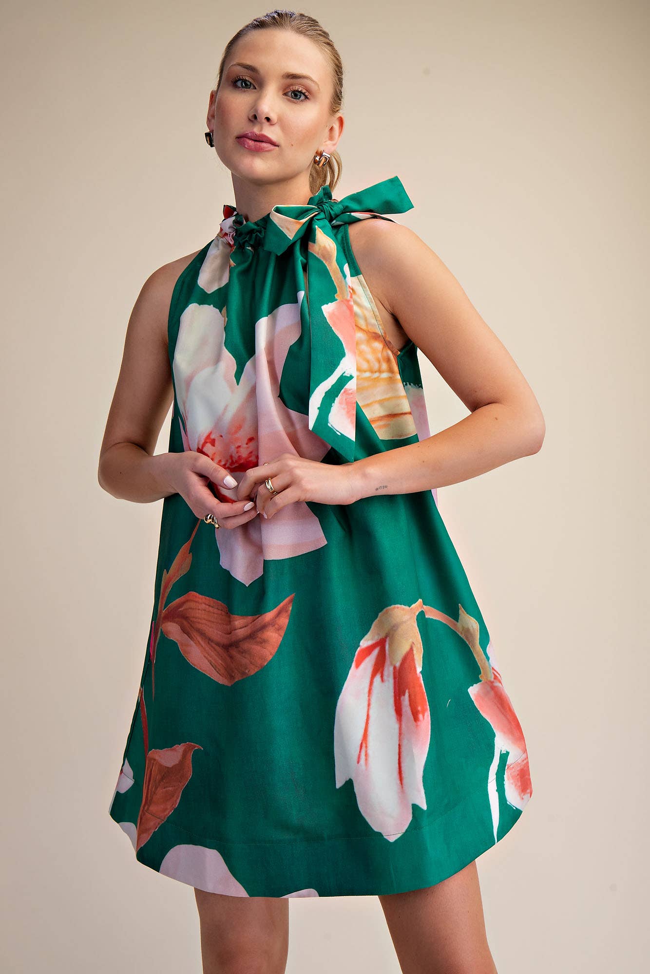 Flora Luxe Tie-Neck Mini Dress